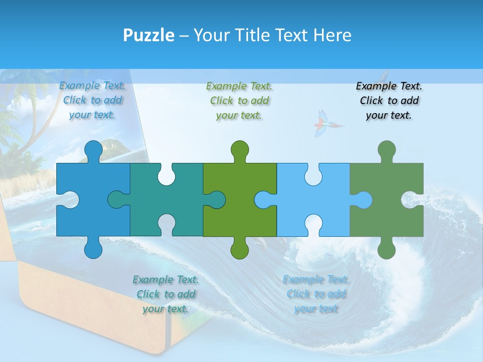 An Open Book With A Picture Of A Beach On It PowerPoint Template