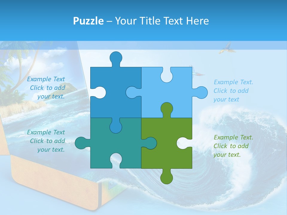 An Open Book With A Picture Of A Beach On It PowerPoint Template