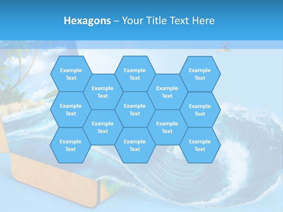 An Open Book With A Picture Of A Beach On It PowerPoint Template