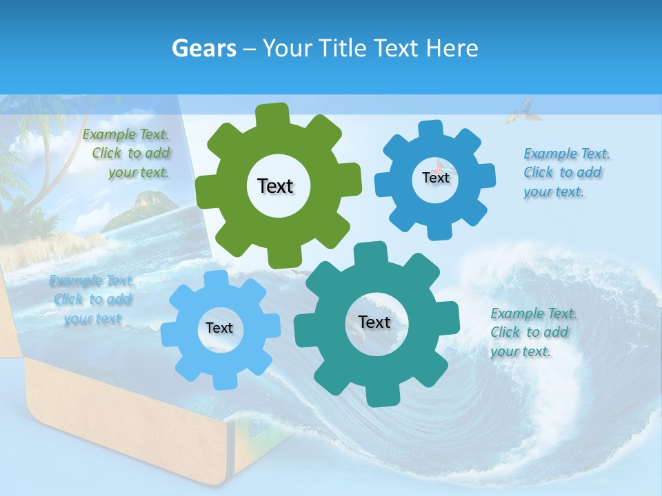 An Open Book With A Picture Of A Beach On It PowerPoint Template