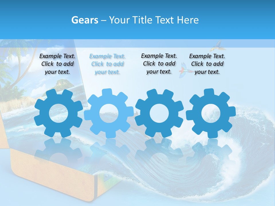 An Open Book With A Picture Of A Beach On It PowerPoint Template