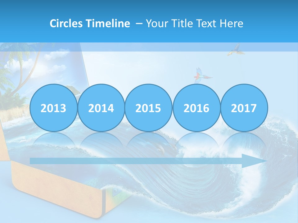 An Open Book With A Picture Of A Beach On It PowerPoint Template