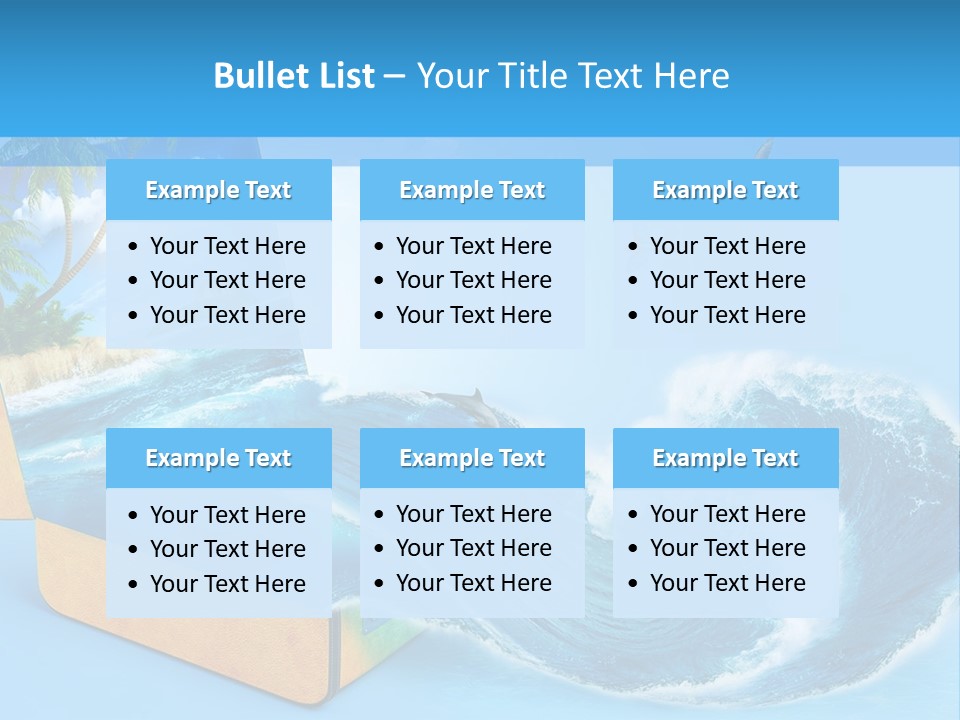 An Open Book With A Picture Of A Beach On It PowerPoint Template