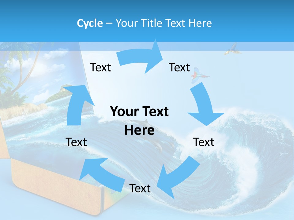 An Open Book With A Picture Of A Beach On It PowerPoint Template