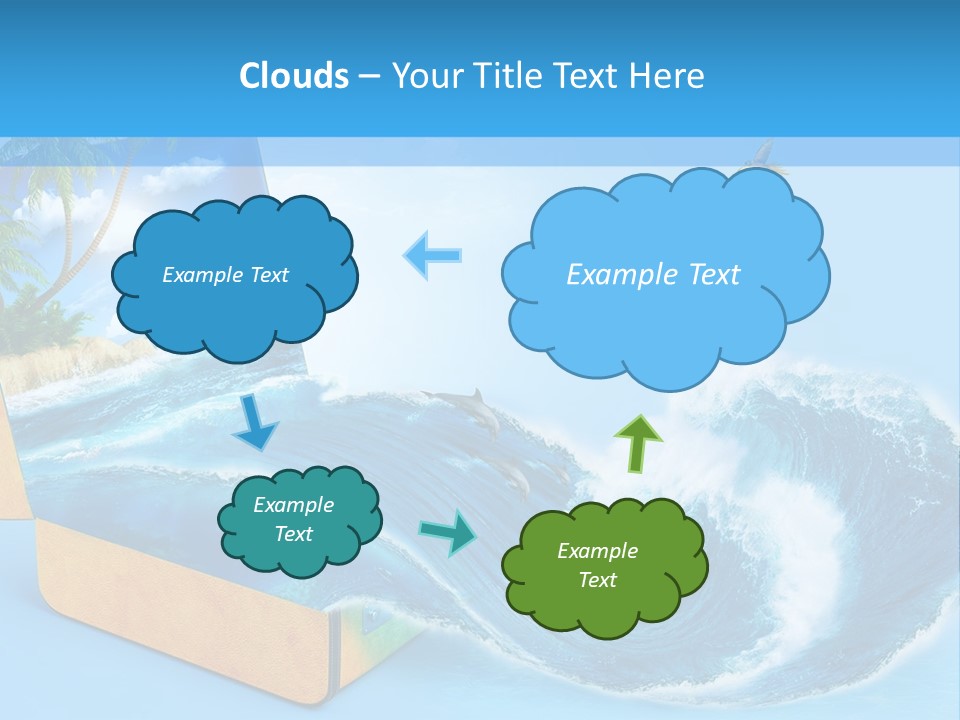 An Open Book With A Picture Of A Beach On It PowerPoint Template