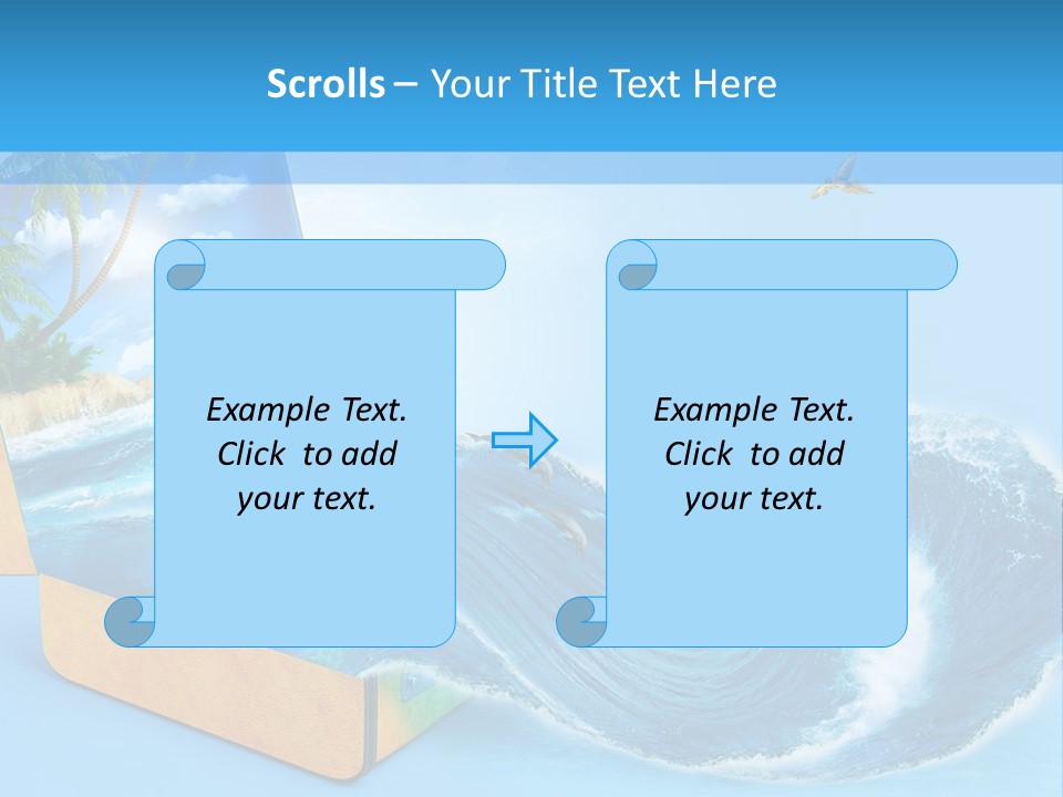 An Open Book With A Picture Of A Beach On It PowerPoint Template