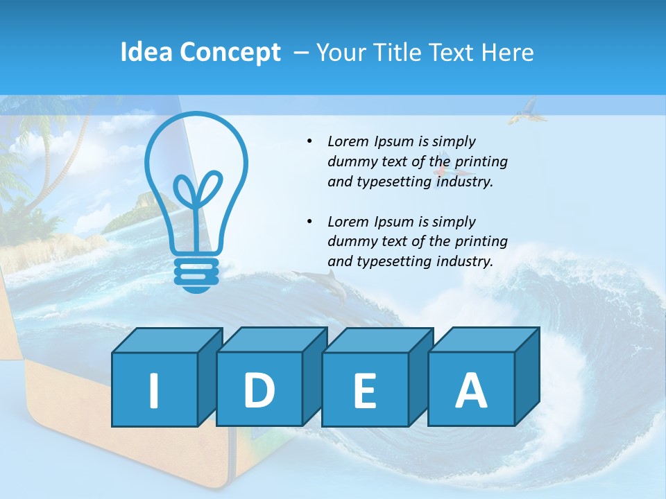 An Open Book With A Picture Of A Beach On It PowerPoint Template