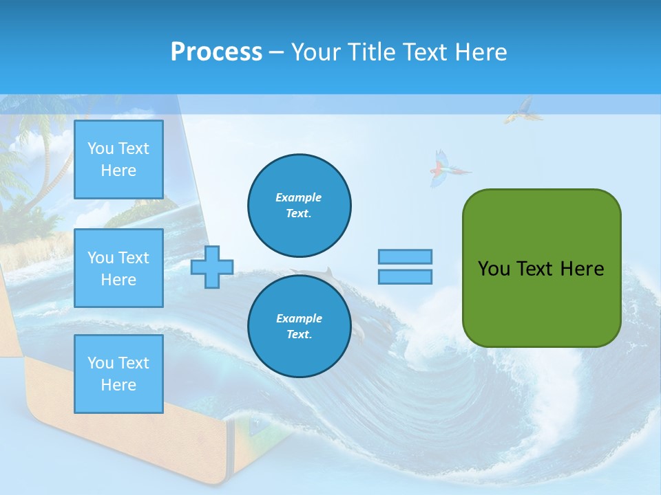 An Open Book With A Picture Of A Beach On It PowerPoint Template