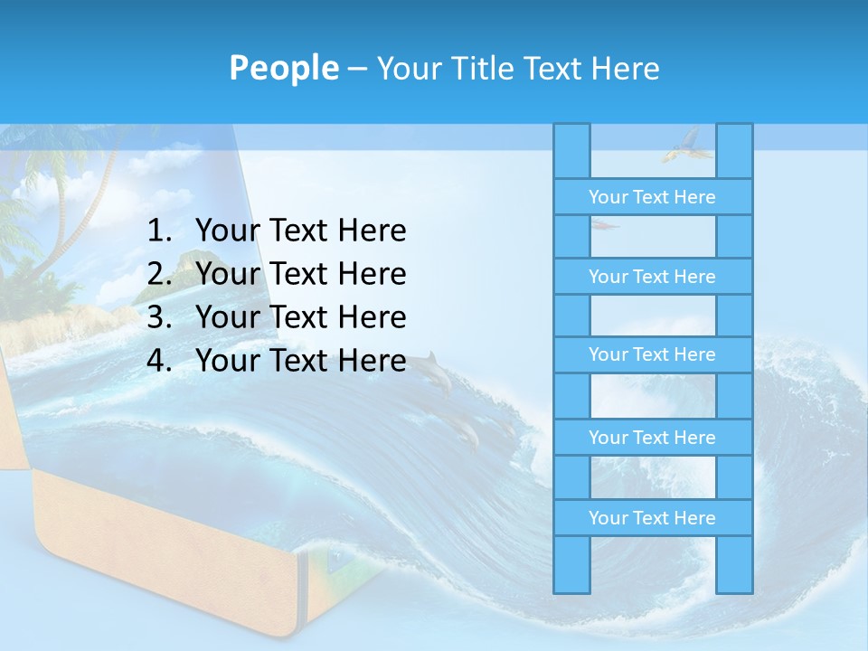 An Open Book With A Picture Of A Beach On It PowerPoint Template