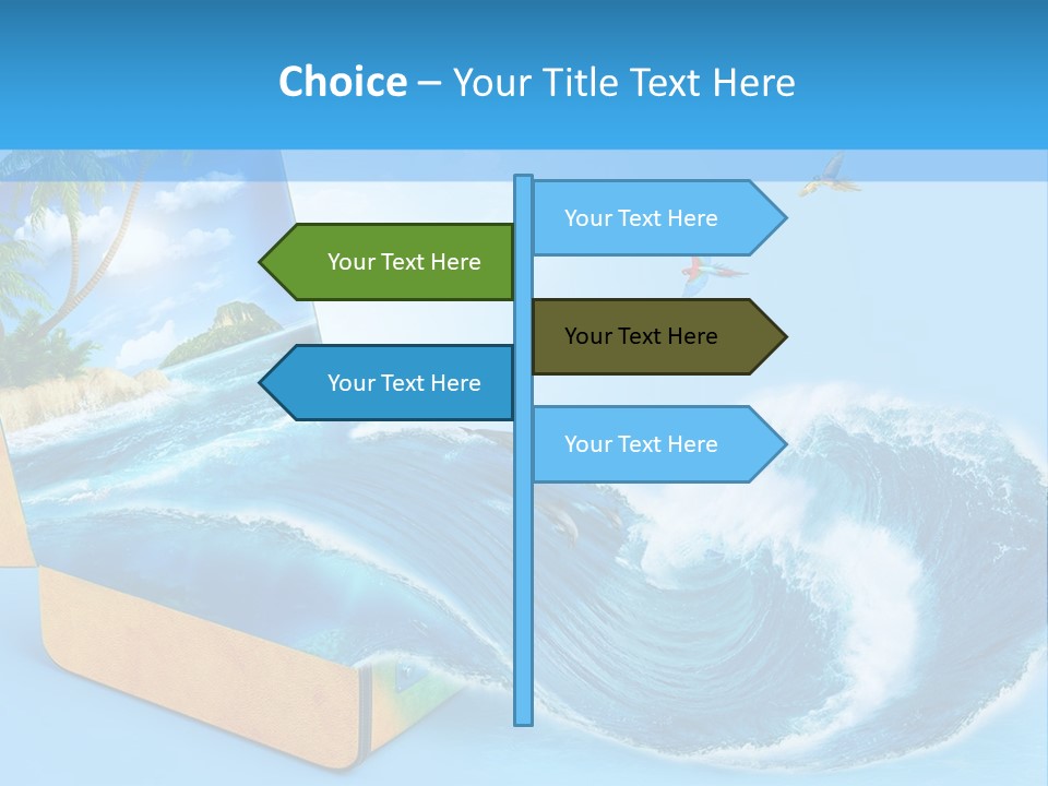 An Open Book With A Picture Of A Beach On It PowerPoint Template