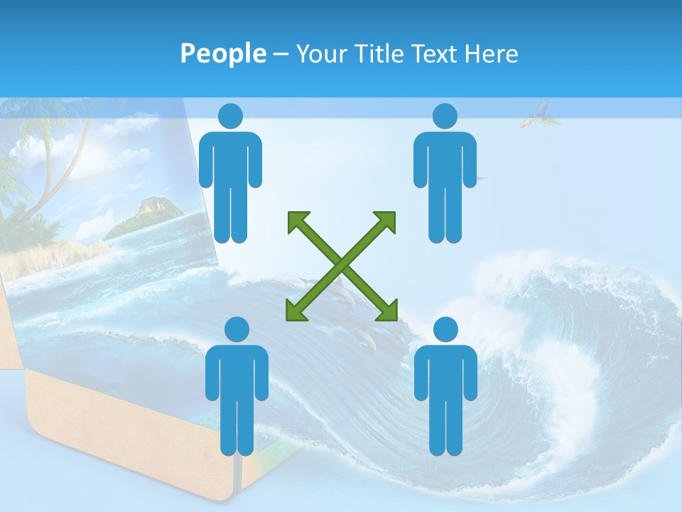 An Open Book With A Picture Of A Beach On It PowerPoint Template