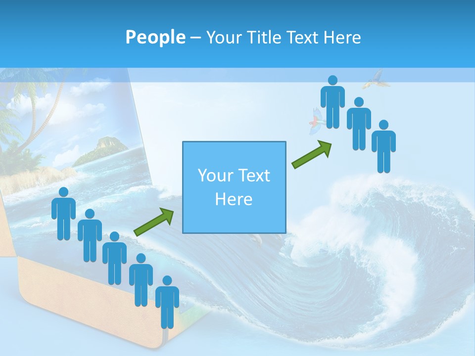 An Open Book With A Picture Of A Beach On It PowerPoint Template