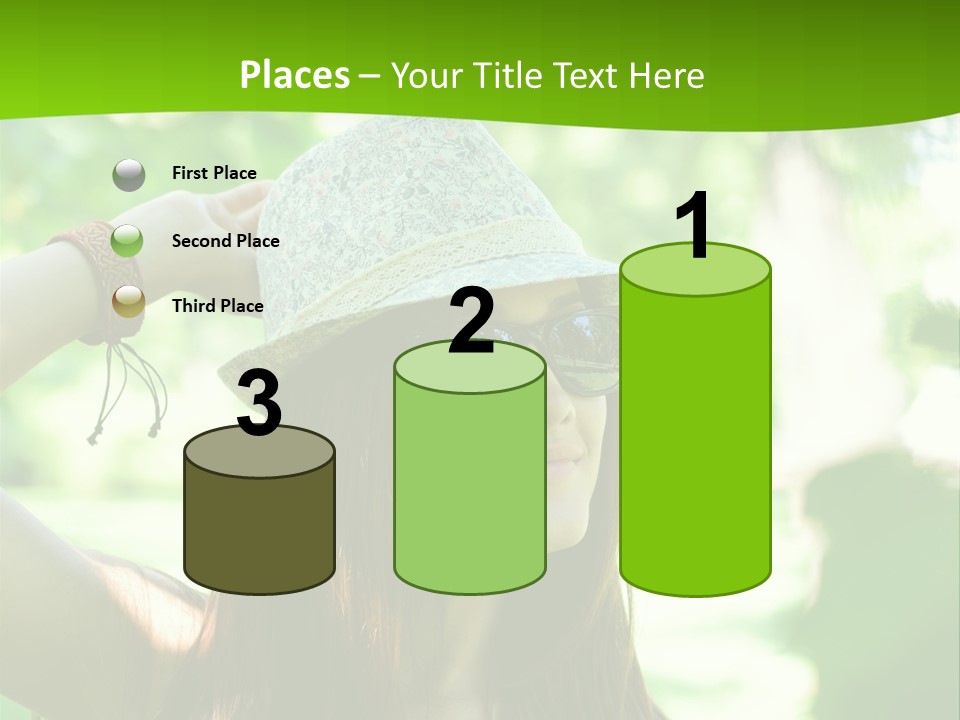 A Woman Wearing Sunglasses And A Hat With A Green Background PowerPoint Template