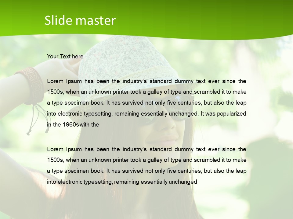 A Woman Wearing Sunglasses And A Hat With A Green Background PowerPoint Template