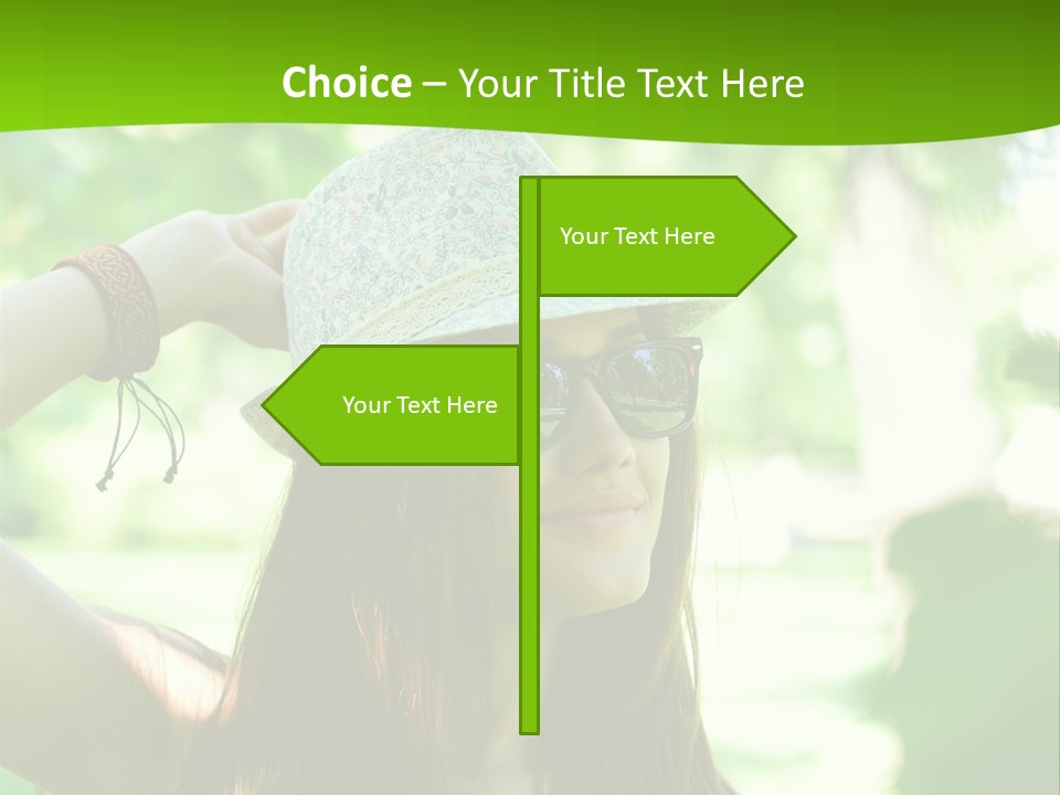 A Woman Wearing Sunglasses And A Hat With A Green Background PowerPoint Template