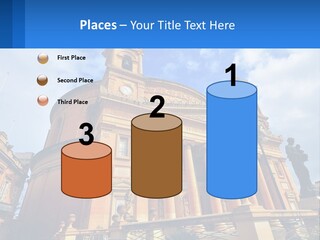 A Large Building With Columns And A Clock On It PowerPoint Template