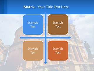 A Large Building With Columns And A Clock On It PowerPoint Template