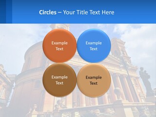 A Large Building With Columns And A Clock On It PowerPoint Template