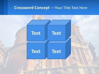 A Large Building With Columns And A Clock On It PowerPoint Template
