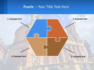 A Large Building With Columns And A Clock On It PowerPoint Template
