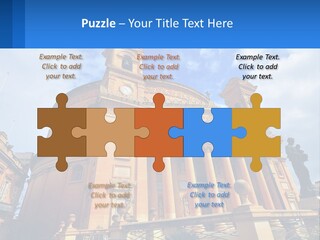 A Large Building With Columns And A Clock On It PowerPoint Template