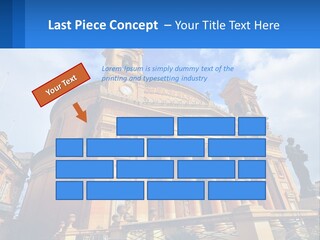 A Large Building With Columns And A Clock On It PowerPoint Template