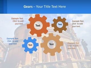 A Large Building With Columns And A Clock On It PowerPoint Template