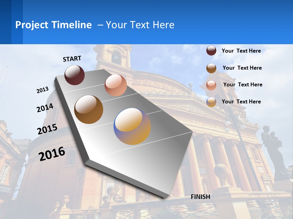 A Large Building With Columns And A Clock On It PowerPoint Template