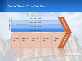 A Large Building With Columns And A Clock On It PowerPoint Template