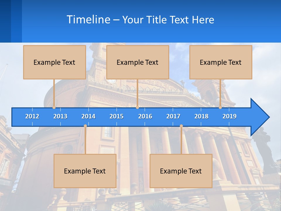 A Large Building With Columns And A Clock On It PowerPoint Template