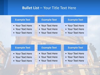 A Large Building With Columns And A Clock On It PowerPoint Template