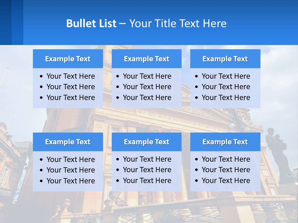 A Large Building With Columns And A Clock On It PowerPoint Template