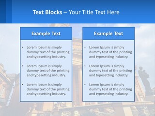 A Large Building With Columns And A Clock On It PowerPoint Template