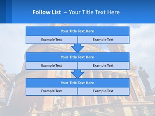 A Large Building With Columns And A Clock On It PowerPoint Template