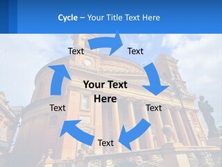 A Large Building With Columns And A Clock On It PowerPoint Template
