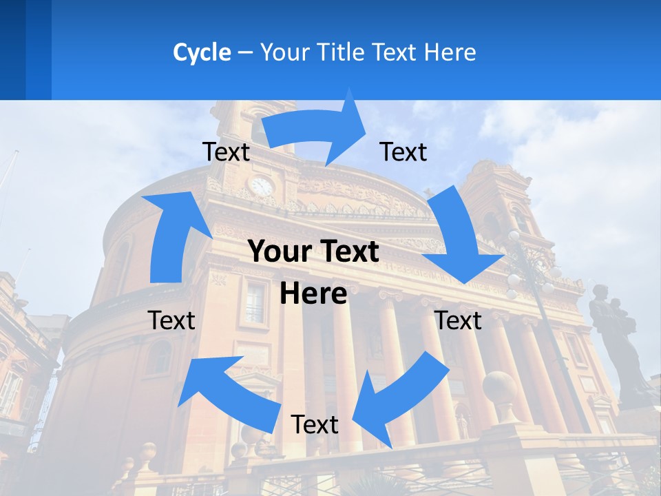 A Large Building With Columns And A Clock On It PowerPoint Template