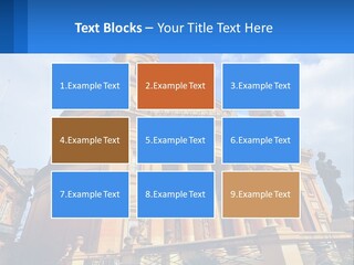 A Large Building With Columns And A Clock On It PowerPoint Template