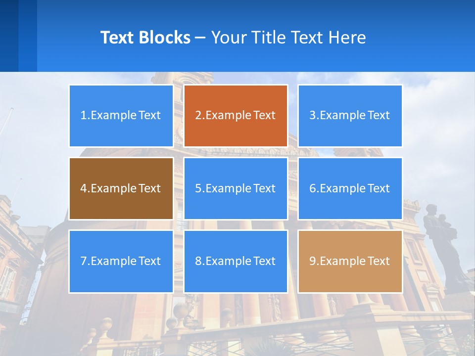 A Large Building With Columns And A Clock On It PowerPoint Template