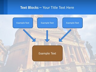 A Large Building With Columns And A Clock On It PowerPoint Template