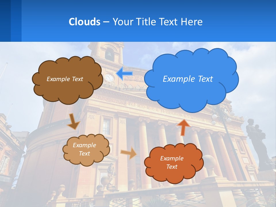 A Large Building With Columns And A Clock On It PowerPoint Template