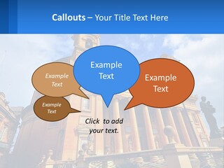 A Large Building With Columns And A Clock On It PowerPoint Template