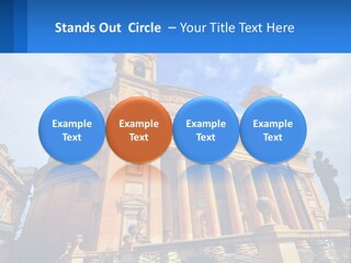 A Large Building With Columns And A Clock On It PowerPoint Template