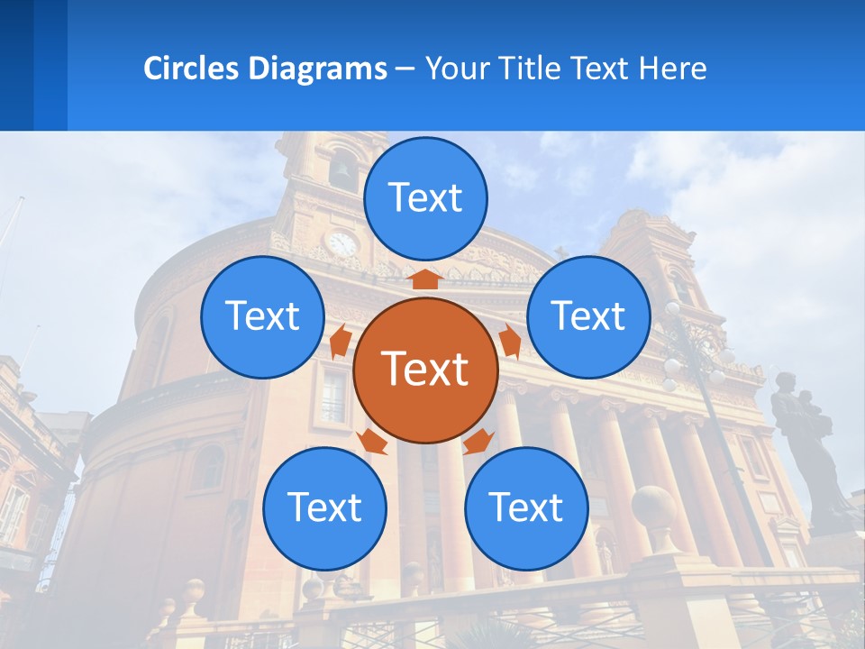 A Large Building With Columns And A Clock On It PowerPoint Template