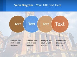 A Large Building With Columns And A Clock On It PowerPoint Template