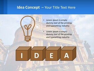 A Large Building With Columns And A Clock On It PowerPoint Template