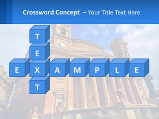A Large Building With Columns And A Clock On It PowerPoint Template