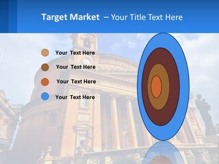 A Large Building With Columns And A Clock On It PowerPoint Template