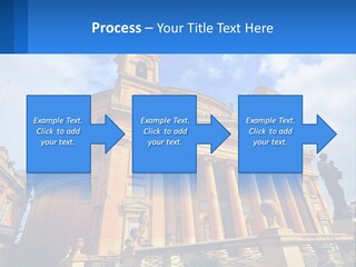 A Large Building With Columns And A Clock On It PowerPoint Template