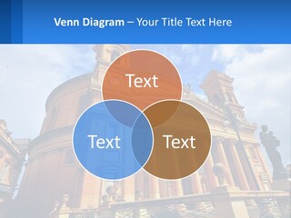 A Large Building With Columns And A Clock On It PowerPoint Template