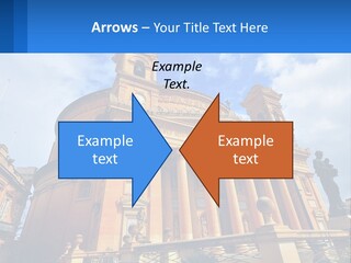 A Large Building With Columns And A Clock On It PowerPoint Template